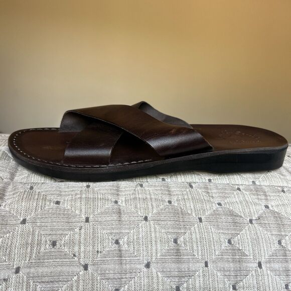 Jerusalem Elan Dark Brown Stiff Leather Slide Sandal Men EU 47 US 13.5-14 - Picture 3 of 14